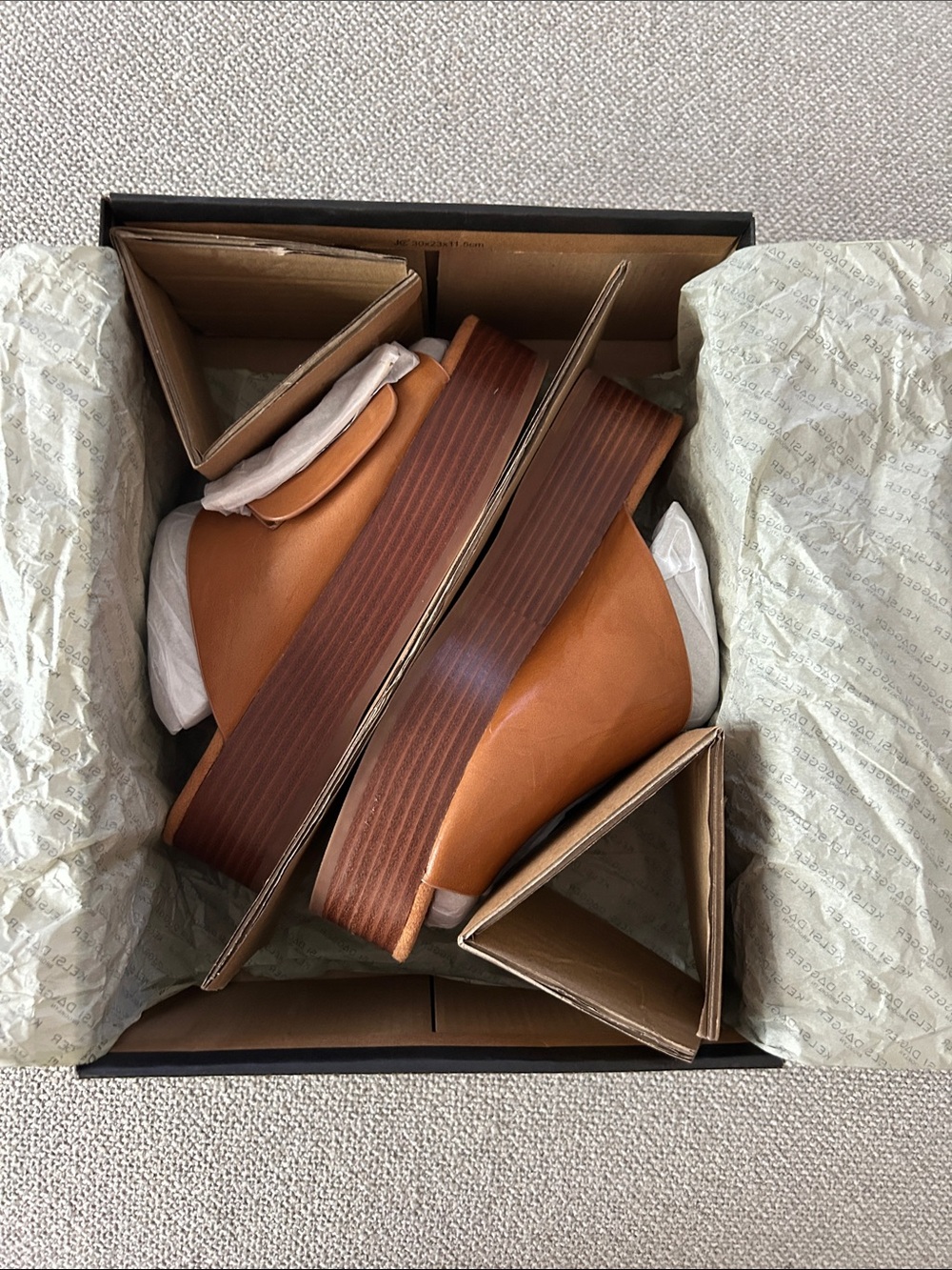 Kelsi Dagger Cognac Leather Platform Slide Mules with Gold Buckle - Picture 4 of 4